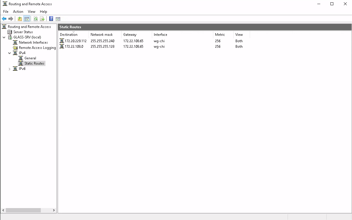 Displaying static routes in RRAS